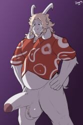 anthro asgore_dreemurr balls bara beard big_balls big_penis boner bottomless dad_bod deltarune drawingwolf2611 erection facial_hair furry goat horns male male_only muscles muscular pantsless penis shirt solo solo_male undertale