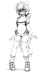 2017 anthro blush breasts cleavage clothed clothing collar equine eye_bags fan_character female footwear high_heels horse legwear mammal messy_hair miniskirt monochrome my_little_pony nipple_bulge piercing pony pussy replica_(artist) replica_(oc) shoes sketch skirt solo stockings under_boob