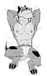 antropomorph big_nipples black_and_white devil_dinosaur disney_channel disney_xd furry_male marvel moon_girl_and_devil_dinosaur muscles muscular muscular_arms muscular_male no_nude reptile reptile_humanoid simple_background underwear