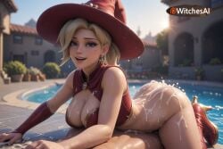 1boy absurd_res ai ai_art ai_generated all_fours anal anal_sex anus ass belt bikini black_gloves blizzard_entertainment blonde_hair blue_eyes blurry blurry_background bottomless breasts clothed_female_nude_male cum cum_in_ass cum_in_pussy cum_on_ass cum_on_body cum_on_clothes day doggy_style erection excessive_cum facial female fingerless_gloves gloves halloween_terror_series hat hi_res high_quality high_resolution highres jacket large_breasts looking_at_viewer looking_back lying medium_hair mercy open_mouth outdoors overflow overwatch overwatch_2 partially_clothed penis ponytail pool pussy red_headwear sex sex_from_behind sideboob smile solo_focus straight testicles water witch witch_hat witch_mercy witches_ai