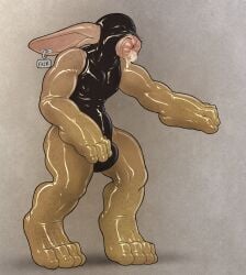 anthro ear_piercing ear_tag hi_res lagomorph latex leporid male mammal mot piercing pucker_mouth rabbit solo