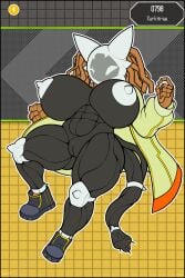 2:3 abs absurd_res anthro areola ass big_breasts black_body black_border border breasts clothing digital_media_(artwork) female footwear freepancakes generation_7_pokemon genitals hair hi_res huge_breasts humanoid jacket knee_pads mouthless muscular muscular_anthro muscular_female nintendo nipples pokemon pokemon_(species) pseudo_hair shoes short_stack solo tail thick_thighs topwear ultra_beast vulva wide_hips wire xurkitree