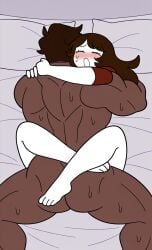 ai_generated blush brown_hair dark-skinned_male dark_skin dominant_male domination jaiden jaiden_animations jaiden_dittfach long_hair male mating_press muscular muscular_male rape sweating