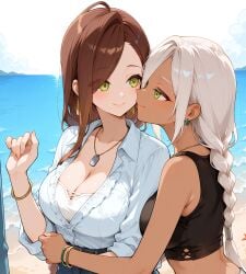 2girls ai_generated artist_request hoyoai kaho_eira kimi_no_koto_ga_dai_dai_dai_dai_daisuki_na_100-nin_no_kanojo mastrubation red_hair silver_hair tagme tagme_(artist) torotoro_kishika yuri