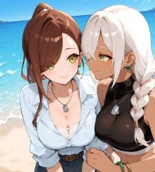 2girls ai_generated artist_request hoyoai kaho_eira kimi_no_koto_ga_dai_dai_dai_dai_daisuki_na_100-nin_no_kanojo red_hair silver_hair tagme tagme_(artist) torotoro_kishika
