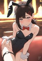 1girls ai_generated black_bunnysuit bunny_ears bunnysuit chainsaw_man higashiyama_kobeni lambda_delta solo
