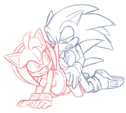 1boy 1girls all_fours amy_rose ass buttjob erection from_behind furry hedgehog kneeling monochrome on_all_fours partially_colored penis skyeprower sonic_(series) sonic_the_hedgehog