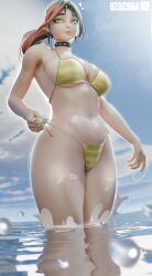 1female 1girls 3d adjusting_clothes bare_shoulders beach belly_button big_breasts big_breasts big_breasts bikini bikini_bottom bikini_top breasts breasts breasts choker cleavage cleavage_overflow earrings epic_games female female female_only fortnite fortnite:_battle_royale green_eyes helsie_(fortnite) in_water light-skinned_female light_skin multicolored_hair nail_polish outside painted_nails ponytail shaved_crotch solo solo_female swimwear tagme two_piece_swimsuit uzachan wet