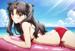 1girls ai_generated bikini fate/stay_night laying_on_stomach red_bikini solo tohsaka_rin