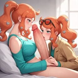 ai ai_generated futa_only futanari gigantic_penis huge_cock kissing_penis licking_penis penis red_hair sonia_(pokemon) tagme video white_background