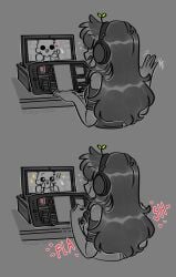 1boy 1boy1girl 1girls age_difference calling daughter discord drawing_tablet facetime father father_and_daughter female flashing flashing_breasts headphones heart incest lazyartistss on_call sprout young_female younger_female