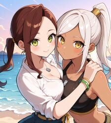 2girls ai_generated artist_request hoyoai kaho_eira kimi_no_koto_ga_dai_dai_dai_dai_daisuki_na_100-nin_no_kanojo red_hair silver_hair tagme tagme_(artist) torotoro_kishika