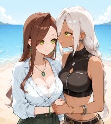 2girls ai_generated artist_request hoyoai kaho_eira kimi_no_koto_ga_dai_dai_dai_dai_daisuki_na_100-nin_no_kanojo red_hair silver_hair tagme tagme_(artist) torotoro_kishika