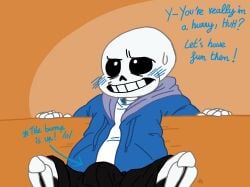 1boy 2022 animated_skeleton black_clothing black_shorts blue_blush blue_clothing blue_hoodie blush bone bulge coat dick erection erection_under_clothes erection_under_shorts hoodie lilievilla male male_only penis sans seductive seductive_look seductive_smile shorts skeleton smaller_male smile solo spread_legs spreading sweat teeth undead undertale undertale_(series)