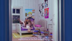 1boy 2girls 3d andavaverse angry_sex bedroom blender blonde_hair caption darcy_redd dark-skinned_male egirl english_text glasses gogochimera interracial messy_room mff pale-skinned_female pelo purple_hair snoop_dogg threesome