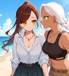 2girls ai_generated artist_request hoyoai kaho_eira kimi_no_koto_ga_dai_dai_dai_dai_daisuki_na_100-nin_no_kanojo red_hair silver_hair tagme tagme_(artist) torotoro_kishika