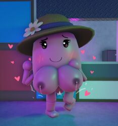 1girls 3d blush breasts breasts_out female female_only hearts_around_body looking_at_viewer mrs._p_(piggy) nikkipickle piggy_(game) pussy sunhat