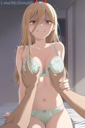1boy 1boy1girl 1female 1girl1boy 1girls ai_generated alternate_breast_size blonde_hair blush bow_bra bra breasts chainsaw_man cleavage clenched_teeth collarbone commentary_request cross-shaped_pupils demon_horns disgust disgusted disgusted_expression fear fearful_expression female female female/male female_focus grabbing grabbing_another's_breast green_bra green_panties guided_breast_grab guiding_hand hair_between_eyes horns indoors large_breasts long_hair looking_at_viewer male/female medium_breasts navel on_bed orange_eyes panties pov pov_hands power_(chainsaw_man) red_horns scared scared_expression scared_face scared_female shaded_face sharp_teeth sitting stable_diffusion stomach straight symbol-shaped_pupils teeth trembling underwear underwear_only white_bra white_panties zelanell