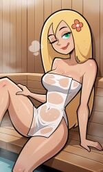 ai_generated ass athletic athletic_female bigmic145 blonde_hair breasts bust busty cleavage curvy curvy_body curvy_female curvy_figure danny_phantom female fit fit_female hips hourglass_figure legs long_hair nickelodeon sauna see-through see-through_clothing star_(danny_phantom) thick_thighs thighs towel voluptuous waist wet wet_clothes wet_towel