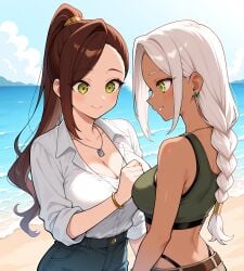 2girls ai_generated artist_request hoyoai kaho_eira kimi_no_koto_ga_dai_dai_dai_dai_daisuki_na_100-nin_no_kanojo red_hair silver_hair tagme tagme_(artist) torotoro_kishika