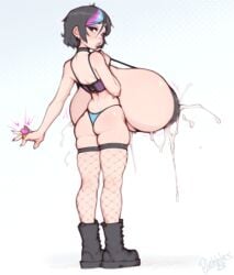 1girls 2025 2d 2d_(artwork) 2d_artwork back_view backboob bangs big_breasts bikini bikini_top black_hair black_lips black_lipstick blue_hair bra breasts breasts_apart breasts_bigger_than_head breasts_bigger_than_torso bursting_breasts cleavage clothed female female_only fishnet_legwear fishnet_stockings fishnets full_body gigantic_breasts goth goth_girl huge_breasts lactation lactation_through_clothes large_breasts leggings legwear light-skinned_female light_skin lipstick massive_ass milk milk_squirt multicolored_hair original original_character panties parted_bangs pink_hair plebbles rear_view revealing_clothes short_hair solo solo_female stockings thigh_highs thighhighs voluptuous voluptuous_female