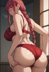 1girls ai_generated ass bra chainsaw_man makima_(chainsaw_man) panties red_bra red_panties red_underwear solo underwear