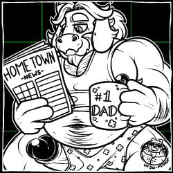 1:1 animated anthro asgore_dreemurr beard beverage boner boss_monster_(undertale) bovid caprine clothing coffee coffee_mug erection facial_hair fur genitals goat hair horn humanoid_genitalia humanoid_penis long_ears male male_only mammal mature_male monochrome muscular muscular_male newspaper nipples pecs penis shirt short_playtime simple_background smile solo solo_male tank_top topwear undertale undertale_(series) ursa-m1nor wardrobe_malfunction white_body white_fur