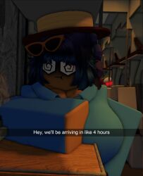 1girls 3d big_breasts blue_shirt breasts camera_view cleavage clothed english_text kora_x koraxlust lucy_(kora_x) multicolored_hair phone pov remake roblox robloxian snapchat tagme text train unfinished