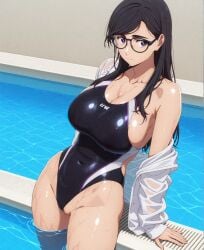 1girls ai_generated competition_swimsuit glasses minakata_hizuru one-piece_swimsuit solo summertime_render swimsuit