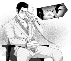 bite_lip gazkerber goromi kiryu_kazuma like_a_dragon_(series) majima_goro male male_masturbation male_only masturbation penis phone rgg_studio ryuu_ga_gotoku yakuza_(series)