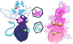 2girls 87_g0d alternate_color alternate_version_available belly belly_button big_breasts bikini bikini_bottom bikini_top blue_body blush blushing_female breasts deltarune deltarune_chapter_2 deltarune_chapter_4 female female_humanoid female_only humanoid lesbian_flag miss_mizzle_(deltarune) robot robot_girl swimsuit tail tasque_manager_(deltarune) thick_thighs thighs undertale_(series) yuri