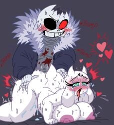 1boy 1girls areolae bed big_breasts blush bone breasts chubby chubby_female clothing curvy doggy_style female goat horrortale huge_breasts huge_butt large_breasts looking_at_viewer male mature mature_female milf naked naked_female nipples nude open_mouth penetration sans sex skeleton submissive submissive_female tongue tongue_out toriel vaginal_penetration