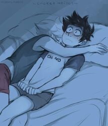 2boys blush blush cuddling cute femboy gay hug hugging ikimaru laying_on_bed male/male shorts sleeping snuggling tagme twink wholesome yaoi