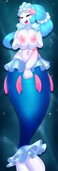 2017 3mangos anthro big_breasts blue_eyes blue_hair breasts dakimakura_design dickgirl furry futanari hair hi_res humanoid_penis intersex long_hair looking_at_viewer male_primarina navel nintendo nipples open_mouth penis pokemon pokemon_sm pokemorph primarina solo testicles text veins veiny_penis video_games watermark wide_hips