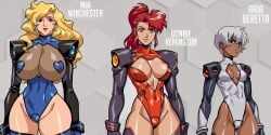 3girls aria_beretta big_ass big_breasts big_thighs bonnie_remington breasts brown-skinned_female brown_body brown_skin bust busty chest curvaceous curvy curvy_figure dark-skinned_female dark_skin digital_media_(artwork) ero-tank_brigade ero-tank_brigade._lets_survive! female hips hourglass_figure huge_thighs large_thighs legs light-skinned_female melongun melongun!_games mia_winchester slim_waist thick thick_hips thick_legs thick_thighs thighs voluptuous waist wide_hips