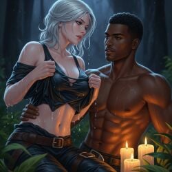 ai_generated ciri dark-skinned_male interracial the_witcher_3:_wild_hunt