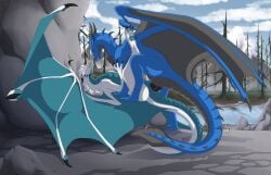 2019 5_toes absurd_res against_natural_surface against_surface anus artist_name back_wings bent_leg black_body black_claws black_countershading black_horn black_membrane black_penis black_scales black_spikes blue_body blue_countershading blue_membrane blue_pawpads blue_scales cheek_horn claws cloud countershade_neck countershade_tail countershade_torso countershading curved_tail dated day detailed_background digital_media_(artwork) dragon duo endermoonfur erection european_mythology feet female female_feral female_on_bottom female_penetrated feral feral_on_feral feral_penetrated feral_penetrating feral_penetrating_feral foot_on_wing from_front_position fur genitals head_horn head_spikes hi_res horn intraspecies kealyth looking_at_another looking_at_partner lying male male/female male_feral male_on_top male_penetrating male_penetrating_female mane membrane_(anatomy) membranous_wings mythological_creature mythological_scalie mythology nature neck_spikes on_back on_bottom on_top open_mouth outside outside_sex pawpads penetration penile penile_penetration penis penis_in_vagina plant raised_leg reverse_countershading river rock scales scalie sex sky spiked_tail spikes spikes_(anatomy) spread_wings syrazor tail text toes touching_shoulder tree vaginal_penetration vaginal_penetration ventral_scales wavy_horn western_dragon white_body white_fur white_mane wing_claws winged_dragon wings