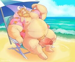 anthro asgore_dreemurr balls bara beard big_penis body_hair boner bottomless cum deltarune erection facial_hair flexing furry goat horns male male_only manlyster musclegut muscles muscular open_shirt orgasm overweight pantsless penis shirt sitting solo solo_male sweat sweating undertale