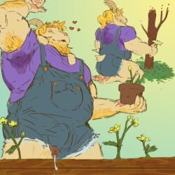 anthro armpit armpit_hair asgore_dreemurr avalath_tiger balls bara beard bulge clothing deltarune facial_hair flaccid fully_clothed furry goat horns male male_only muscles muscular penis penis_out solo solo_male sweat sweat_stain undertale