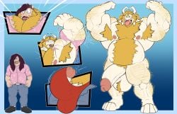anthro arcwuff asgore_dreemurr balls bara beard body_hair deltarune facial_hair flexing furry goat growth growth_sequence horns male male_only muscle_growth muscles muscular nude penis ripped_clothing solo solo_male tongue_out transformation transformation_sequence undertale