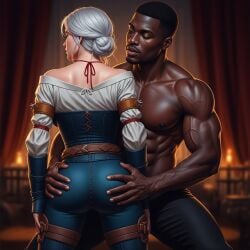 ai_generated ciri dark-skinned_male interracial the_witcher_3:_wild_hunt