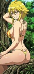 1girl 1girls akame_ga_kill! ass ass_focus big_ass big_butt bikini bikini_bottom bikini_top blonde blonde-haired_female blonde_female blonde_hair blondie blush blushing butt butt_focus curvy curvy_ass curvy_female curvy_figure enjoying eyes_open fat_ass fat_butt female female_focus female_only forest half-dressed half_naked half_nude leone_(akame_ga_kill!) medium_boobs medium_breasts medium_tits nature nature_background sexy sexy_body sexy_female sexy_pose short_hair sit_down sitting smile smiling smiling_at_viewer strong_female strong_woman summer thick_ass thick_thighs thighhighs thighs tomboy tree yellow_eyes