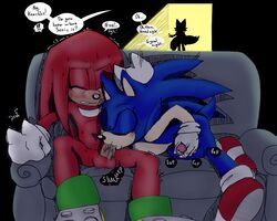 blue_fur couch furry gay hedgehog knuckles_the_echidna krazyelf male male_only mammal masturbation oral sonic_(series) sonic_the_hedgehog sonicharinezumi sonknux tails team_sonic