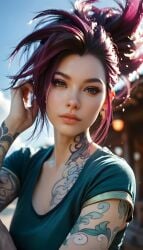 3d 3d_(artwork) ai_generated akali cute cute_face hand_on_head k/da_akali k/da_series league_of_legends mirakuru patreon perfect_body riot_games tattoo tattoos