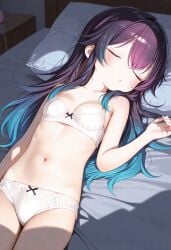 1girls ai_generated bed bedroom hoshikuzu_telepath konohoshi_umika remini sleeping slut tagme