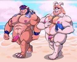 anthro asgore_dreemurr balls bara beard body_hair boner bowser buttdawg crossover dad_bod deltarune erection facial_hair flaccid furry gay genital_slit goat horns male male_only mario_(series) muscles muscular nintendo nude penis scalie undertale