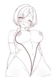 looking_at_viewer meiko meiko_(vocaloid) nipple_slip tagme unzipped unzipped_bodysuit