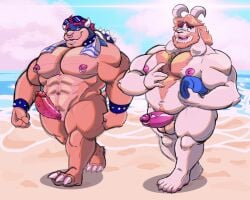 anthro asgore_dreemurr balls bara beard body_hair boner bowser buttdawg crossover dad_bod deltarune erection facial_hair furry gay genital_slit goat horns male male_only mario_(series) muscles muscular nintendo nude penis scalie undertale