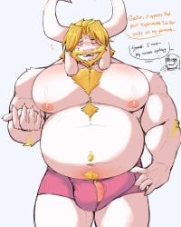 anthro asgore_dreemurr balls bara beard blush boner bulge dad_bod deltarune erection erection_under_clothes facial_hair furry goat horns king_slabu male male_only muscles muscular penis solo solo_male speech_bubble undertale underwear underwear_only