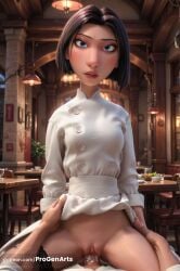 1boy 1boy1girl 1girls ai_generated black_hair black_panties blue_eyes bob_cut breasts cafe chair chef clothed_sex clothes_lift colette_tatou cowgirl_position cum cum_in_pussy disney dress dress_lift female gumroad_username hi_res indoors lace lips looking_at_viewer makeup male mole nose panties panties_around_one_leg parted_lips patreon_logo patreon_username penis pixar pov pov_crotch pov_hands progenarts pussy ratatouille realistic restaurant sex short_hair small_breasts solo_focus spread_legs straddling straight table uncensored underwear vaginal_penetration vaginal_sex web_address white_dress